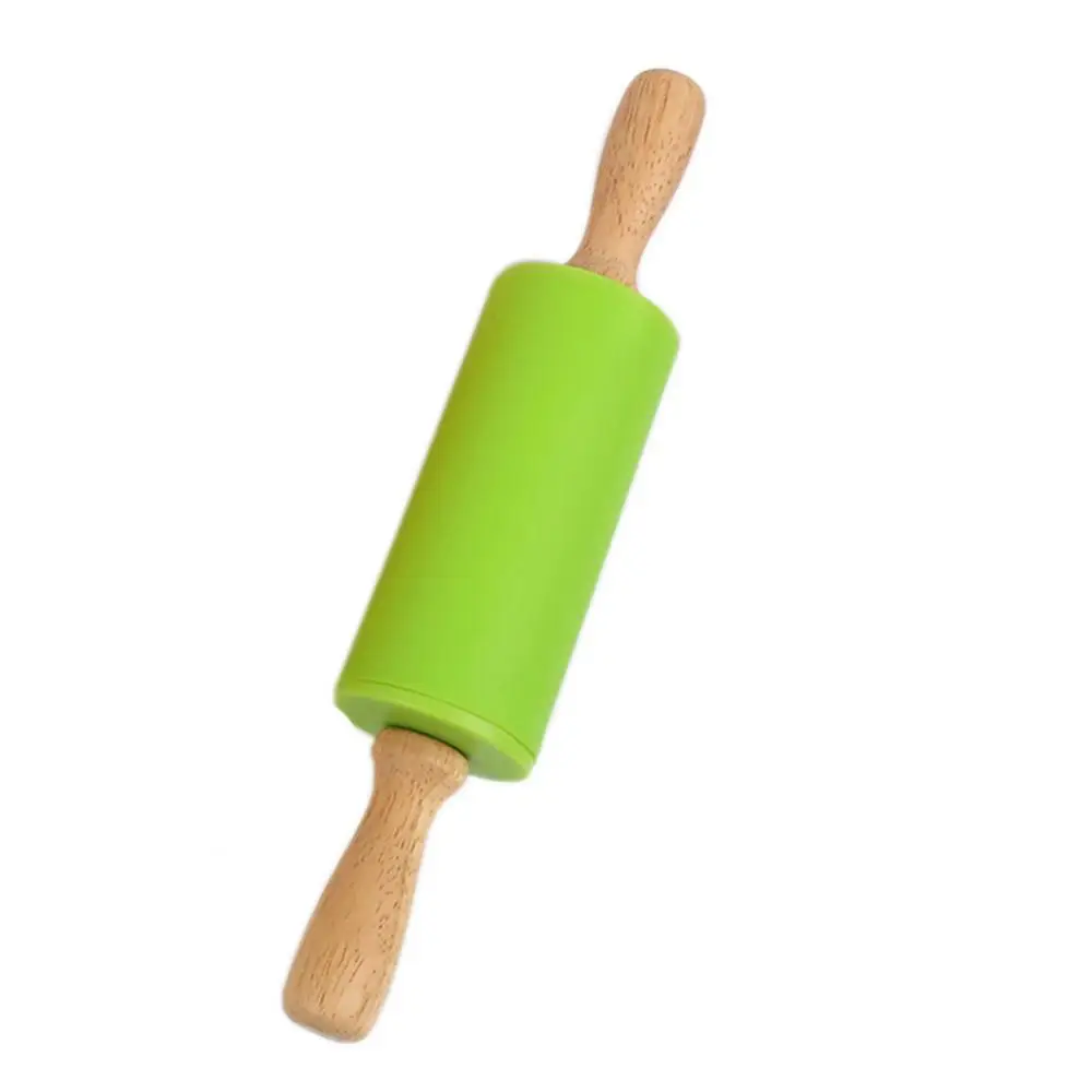 Вращающаяся маленькая силиконовая Скалка с деревянной ручкой для помадки, Скалка для теста, скалка для хлеба, кондитерских изделий, роликовые инструменты для выпечки, аксессуары - Цвет: Зеленый