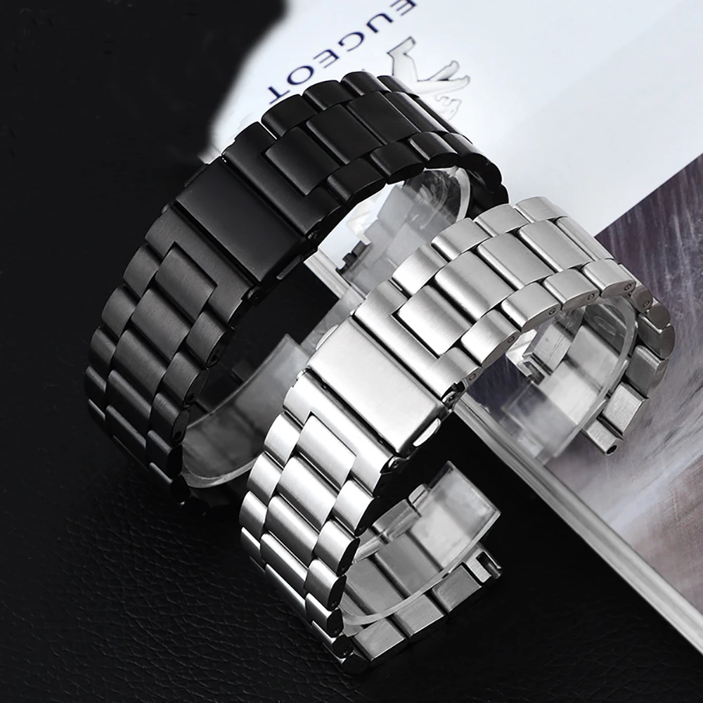

2019 Universal Stainless Steel Bracelet Solid Metal Watchband General Watch Strap 16 18 20 22 24mm Men's Wristwatches Band Hook