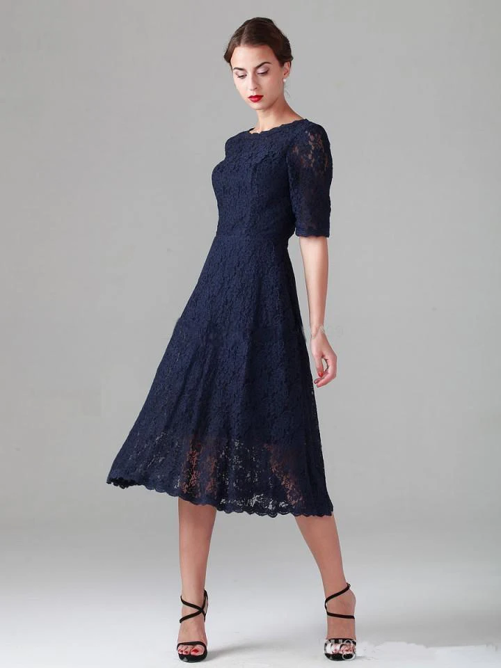 New Arrival Navy Blue Lace Half Sleeves A Line Mother Of The Bride ...