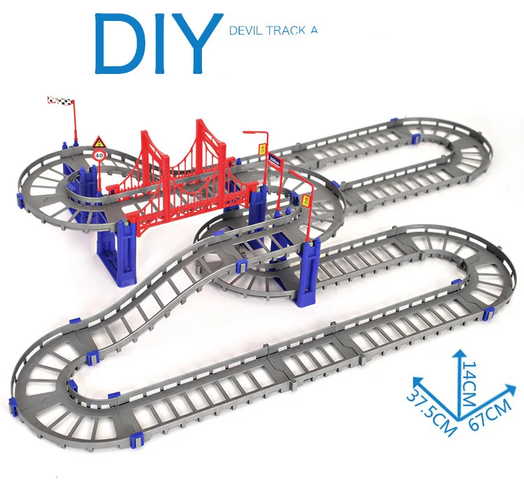 88 шт./компл. 3D DIY трек Электрический Железнодорожный вагон роторная модель здания набор комплектов поезд трек слот игрушка для обучения гоночных орбит автомобилей