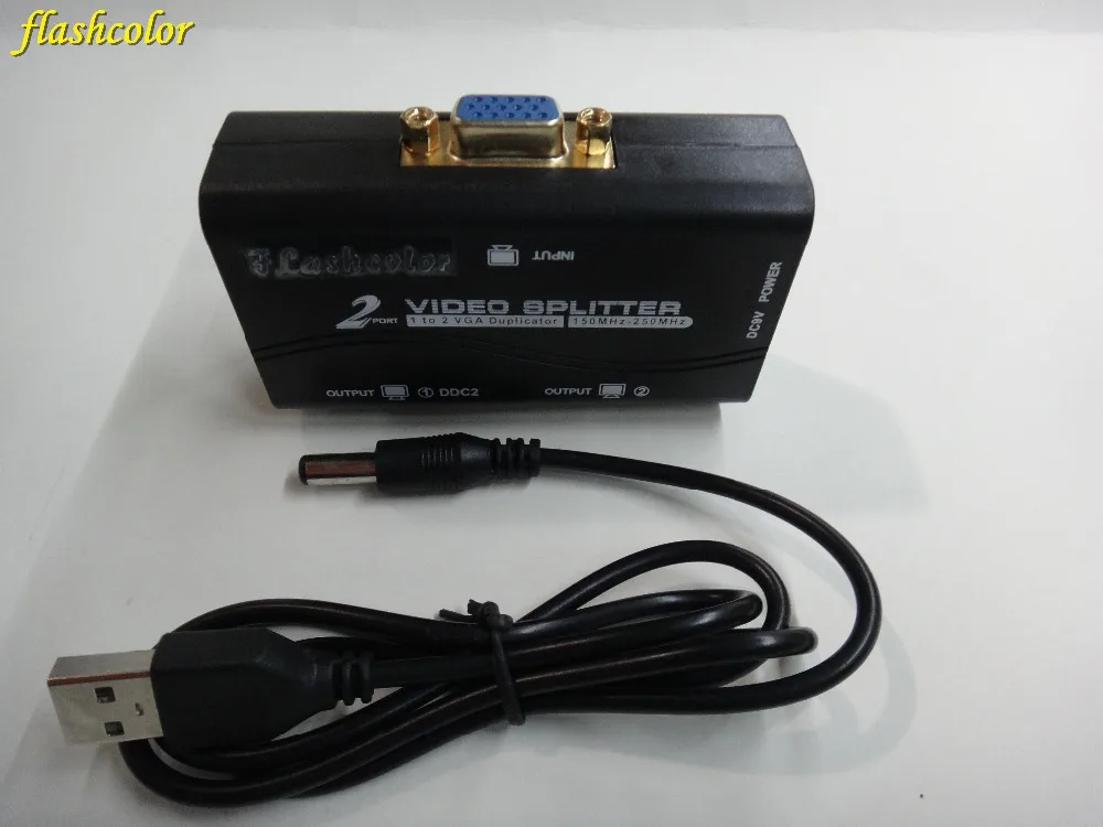 Flashcolor VGA сплиттер 2 порта VGA видео сплиттер 250 МГц 1 вход 2 выхода Поддержка USB адаптер питания