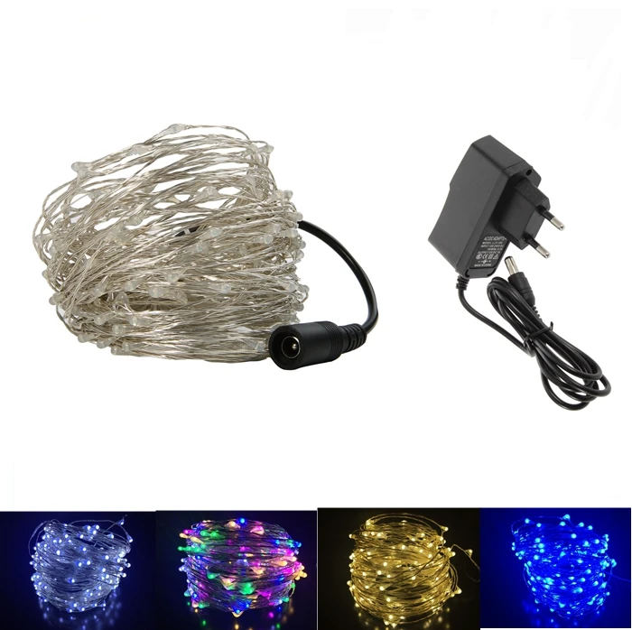 

20M 200Led Silver Copper Wire LED String Fairy Starry Lights for wedding christmas holiday party with 12V Power Adapter