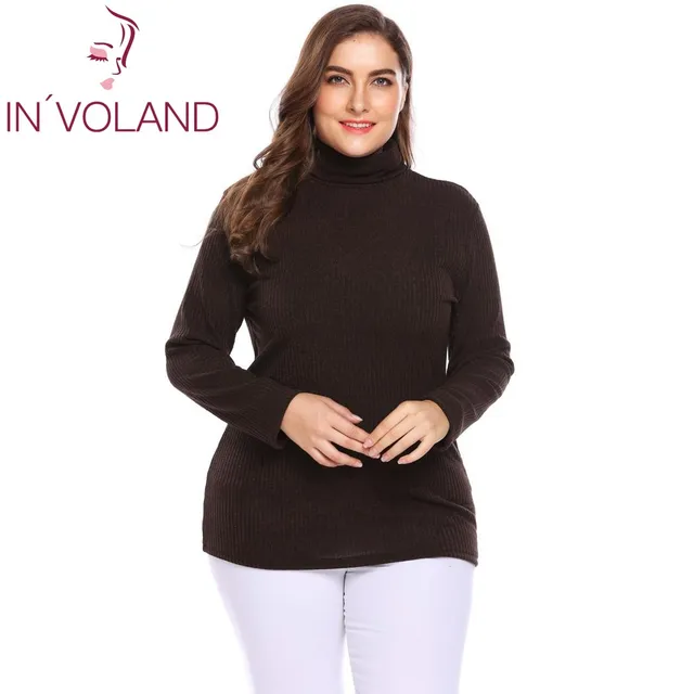 involand plus size women pullover sweaters autumn winter basic plus size mock turtleneck