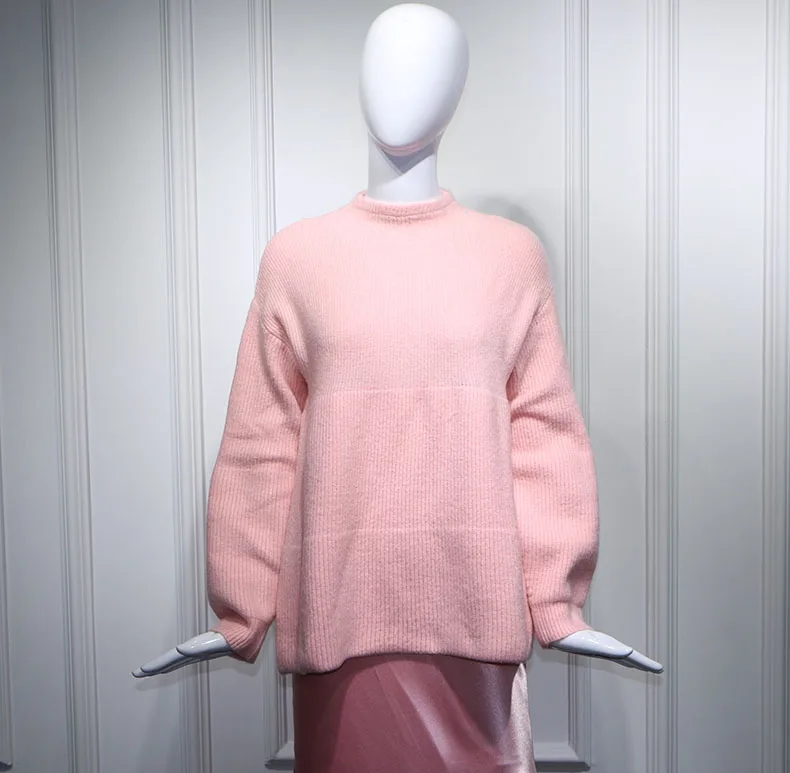 The Same Lotus Root Pink Mohair Knitted Loose Version of Lantern Sleeve  Han Version Half Sweater Women 2019 Pullover Women