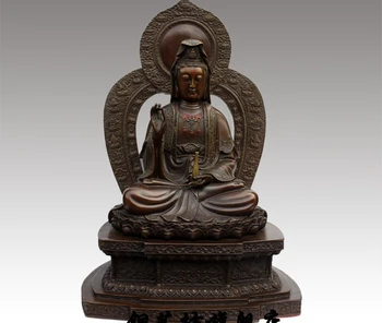 

21" China Tibet Bronze Guanyin Kwan-yin Bodhisattva Sit Lotus Brass Statue @1