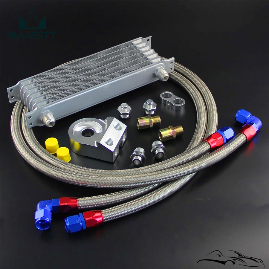 7 Row AN10 Universal Trust Oil Cooler + 3/4*16 & M20*1.5 Filter Adapter