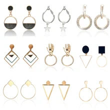 Трендовые серьги с геометрическим узором простого дизайна, женские серьги-подвески из акрилового металла, стразы, квадратные круглые серьги в форме звезды