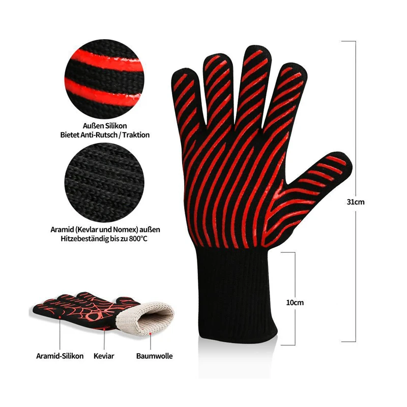 1 Pair Heat Resistant Thick Silicone Cooking Baking Barbecue Oven Gloves BBQ Grill Mittens Dish Washing Gloves Kitchen