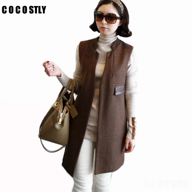 Women Autumn Wool Blend Vest Women Waistcoat Lady Office Wear Long Waistcoat Women Coat Casual Sleeveless Vest Jacket Plus Size