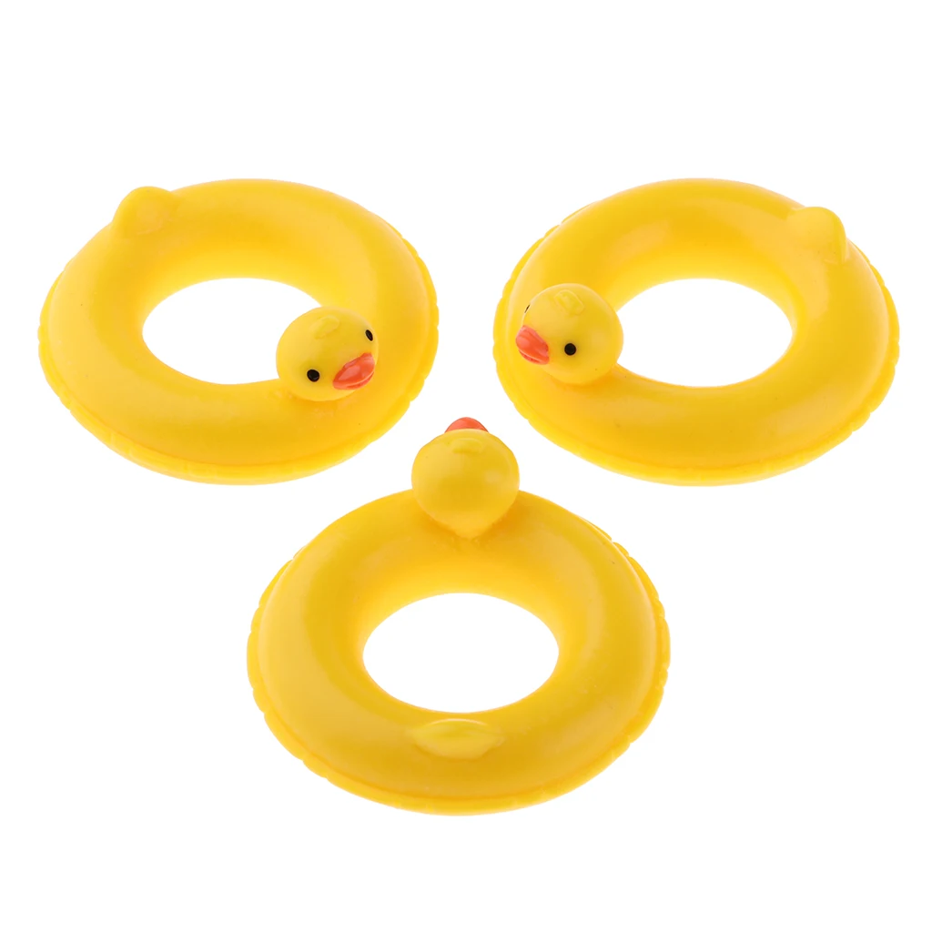 3 Pieces 1/12 Hard Resin Yellow Duck Swim Rings Dollhouse Miniature Garden Decoration