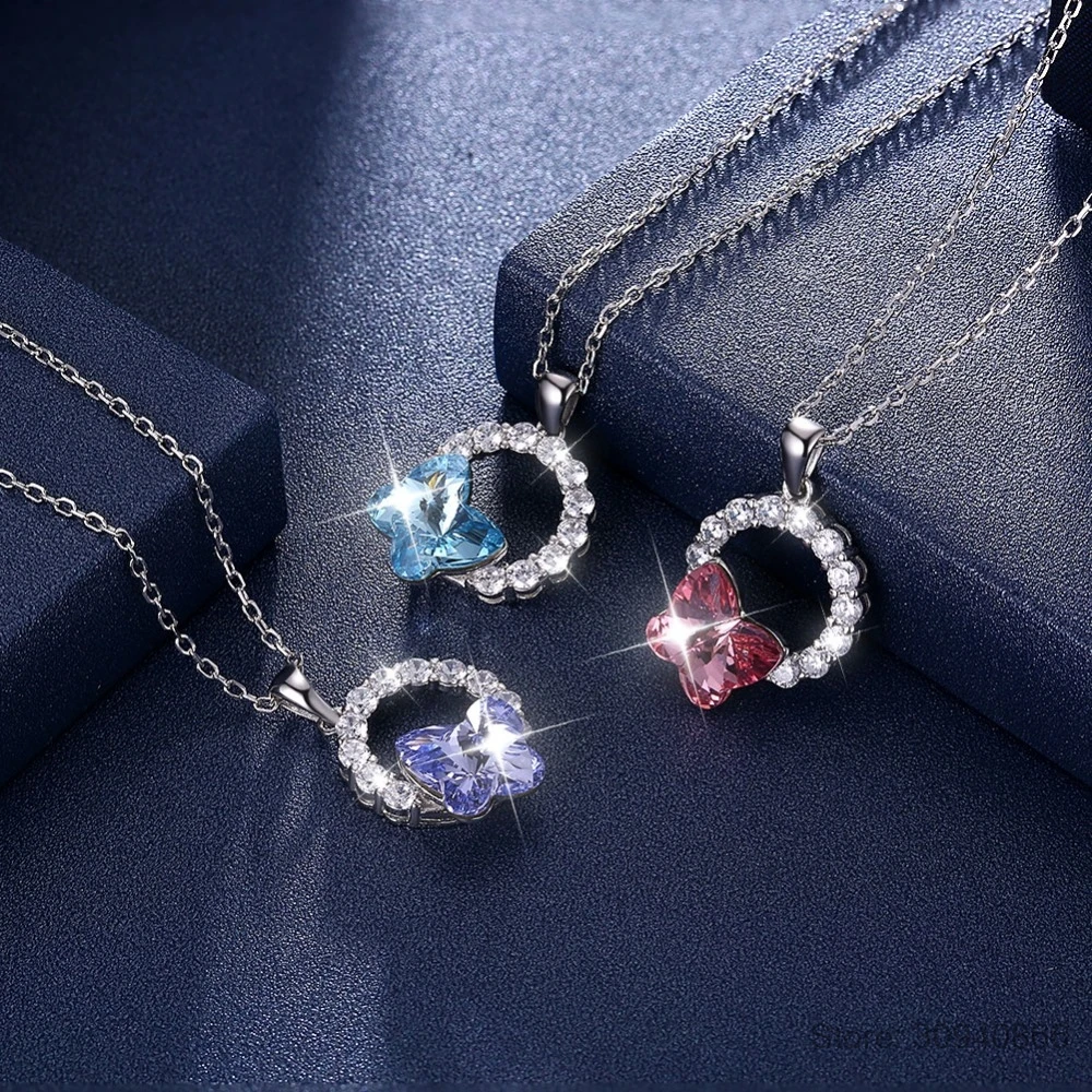 LEKANI женское ожерелье с кристаллами от Swarovski Ювелирные изделия кристальная подвеска бабочка ожерелье Модные ювелирные изделия женские ожерелье