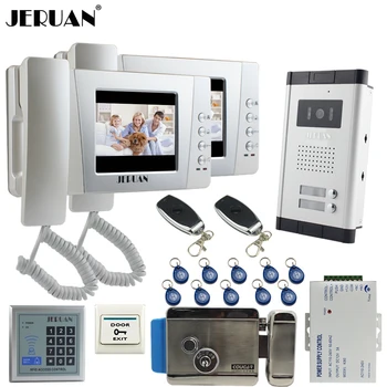 

JERUAN Apartment 4.3`` LCD Video Door Phone Intercom System kit 2 Monitor HD Camera RFID Entry Access Control For 2 Household
