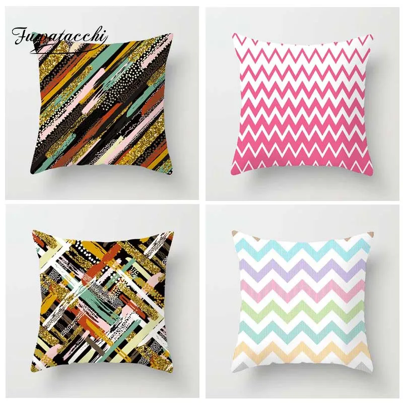 

Fuwatacchi Geometric Printed Cushion Cover Colorful Stripe Diamond Pillow Cover Pink Green Decorative Pillowcase for Home Sofa