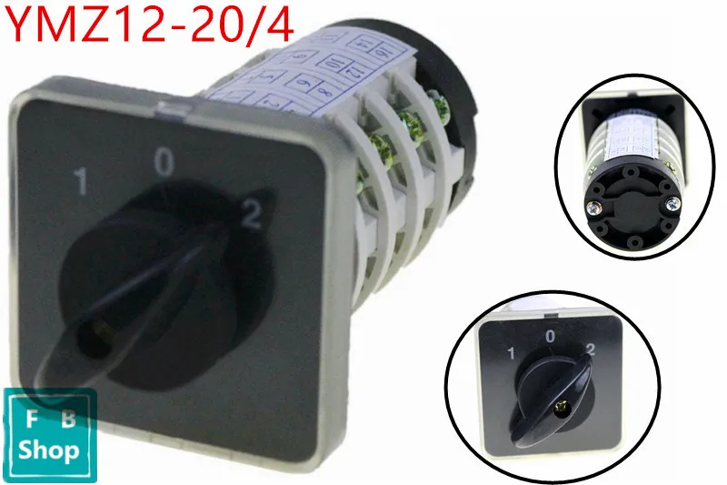 

1PCS YMZ12-20/4 20A 690V 4 section knob 2 position 1-0-2 universal manual electrical changeover cam switch Rotary switch