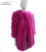 Linhaoshengyue Long 85cm real fox fur coat with sleeve long 55cm