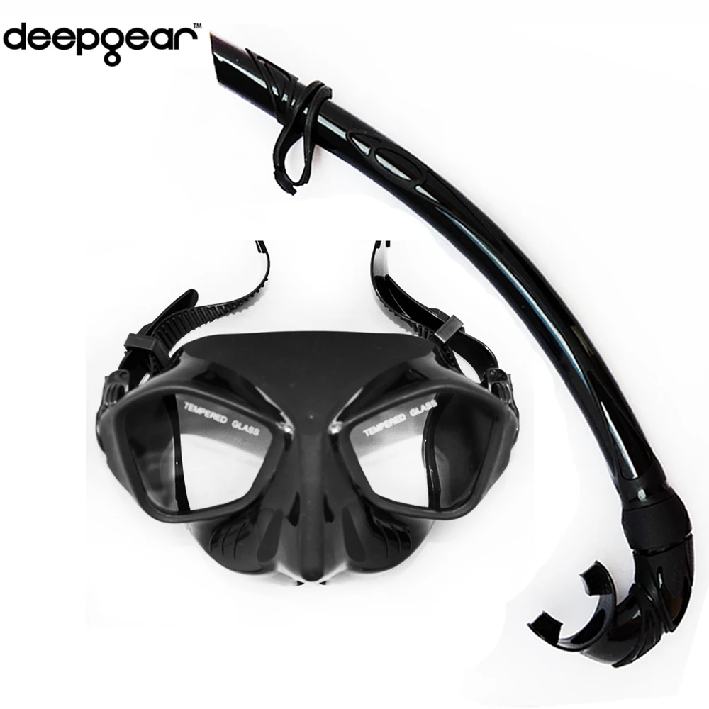 

Deepgear spearfishing gears Black low profile spearfishing mask and flexible silicon snorkel freediving mask and snorkel set