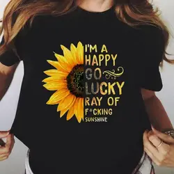 Fcking Sunshine/черные футболки с принтом летние женские 2019 Винтажные Футболки с подсолнухами новая жизнь Топ женская уличная одежда Camiseta Mujer