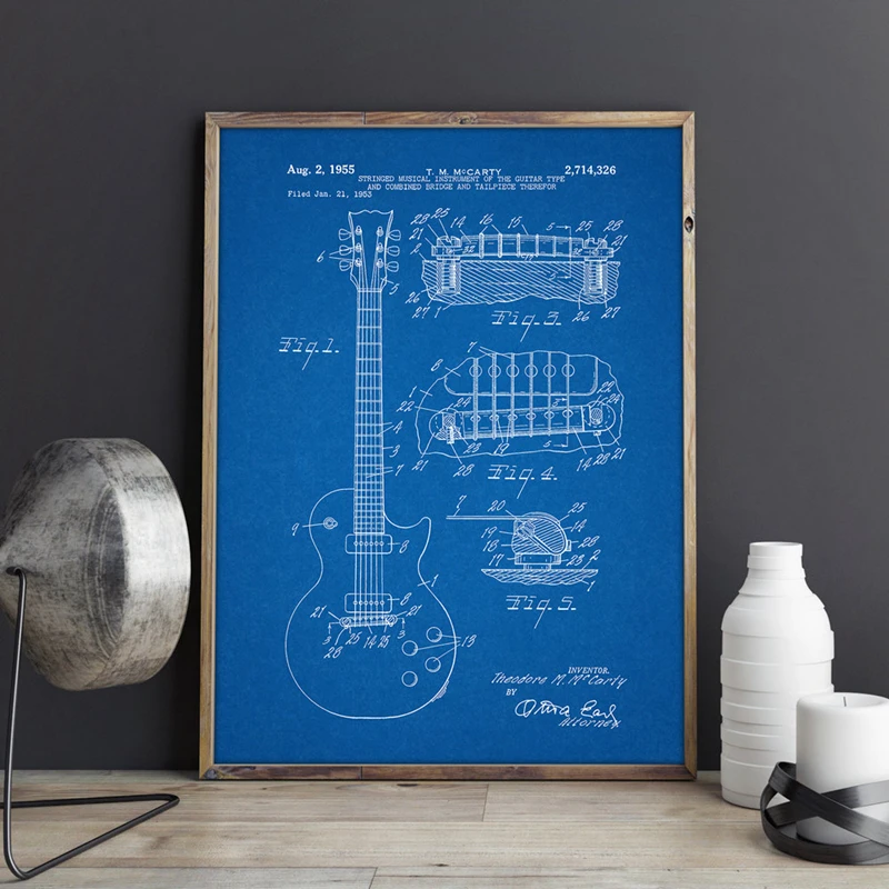 ВИНТАЖНЫЙ ПЛАКАТ Gibson Les Paul Guitar патент принты для украшения дома винтажная Картина
