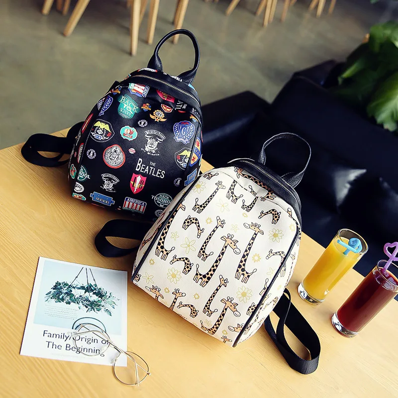 The new leather backpack girl cartoon printing popular cartoon fashion