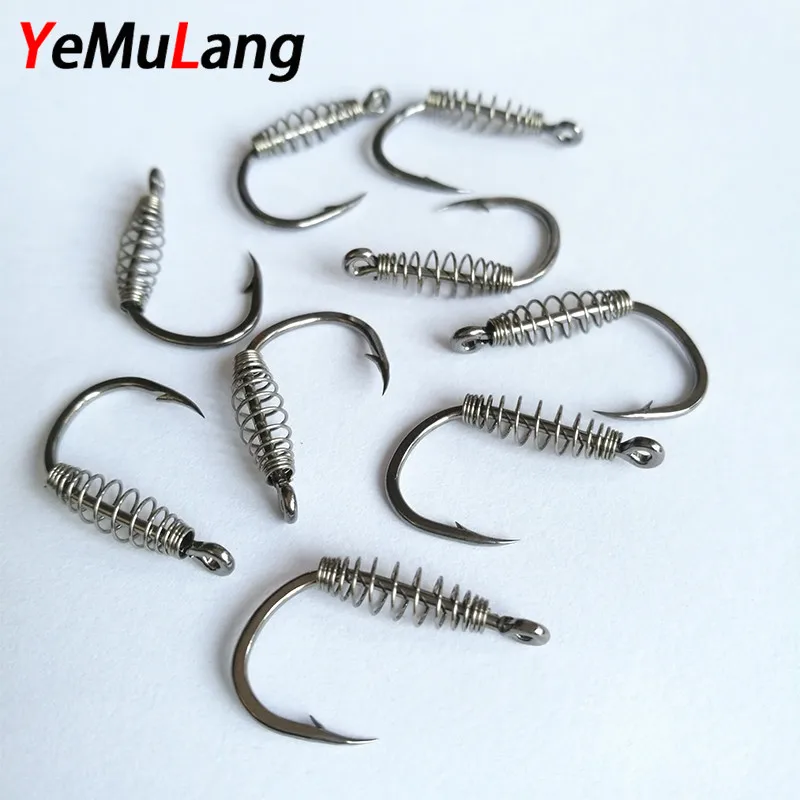 10pcs/lot High Carbon Steel Spring Hook Barbed Swivel Carp Jig Fly Fishing Hooks With Hole For Fishing Tackle Accessories