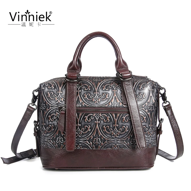 

New 2019 genuine leather women bag retro fashion handbag casual luxury brand embossing shoulder bag postman package