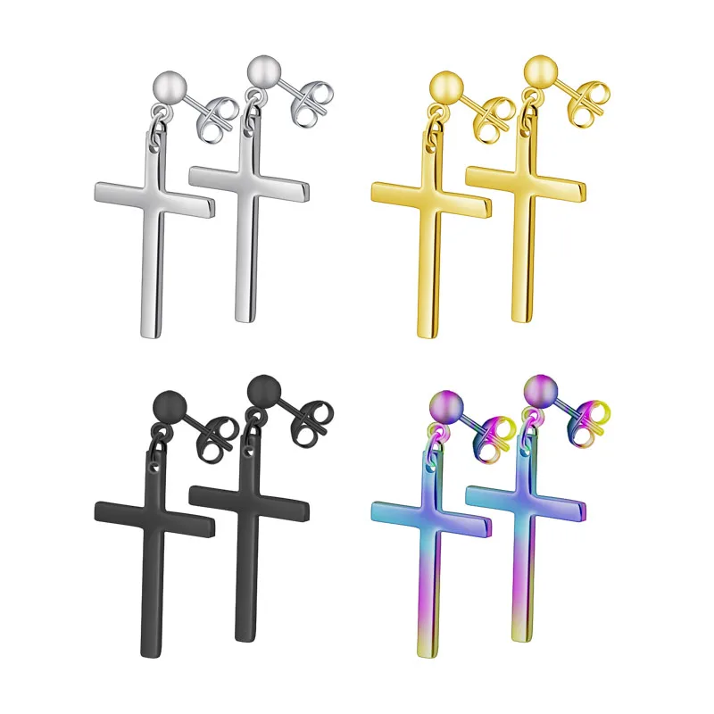 

Fashion Cross Stud Earrings Plug Brincos Titanium Steel Anti-allergic Catholic Body Piercing Jewelry For Men Women Free Shipping