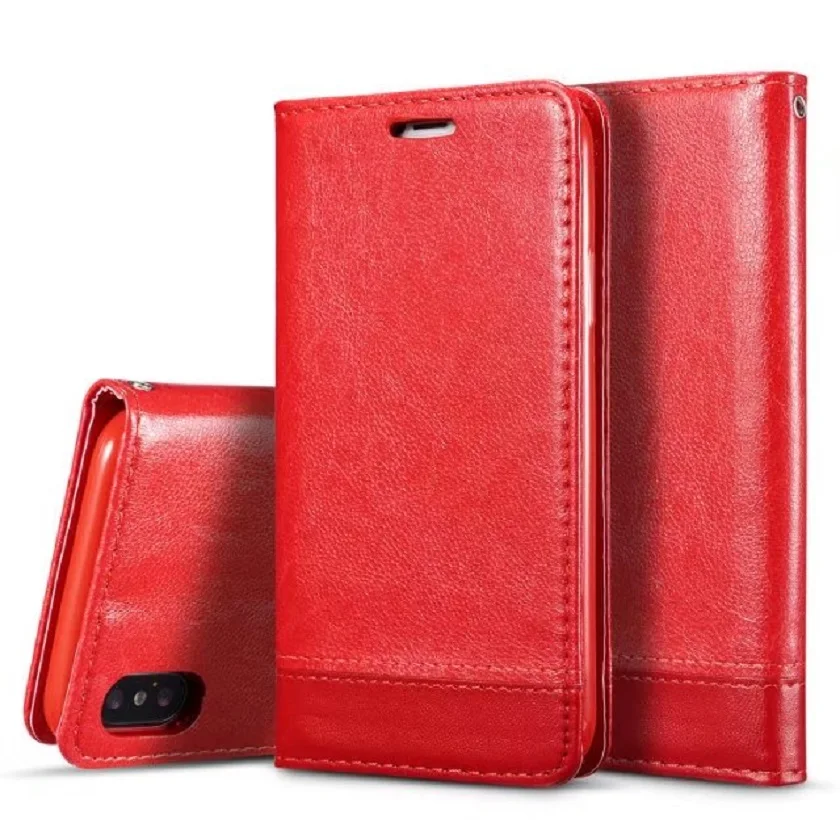 bright red flip PU leather case for iPhoneX book style folio cover flexible TPU insided case