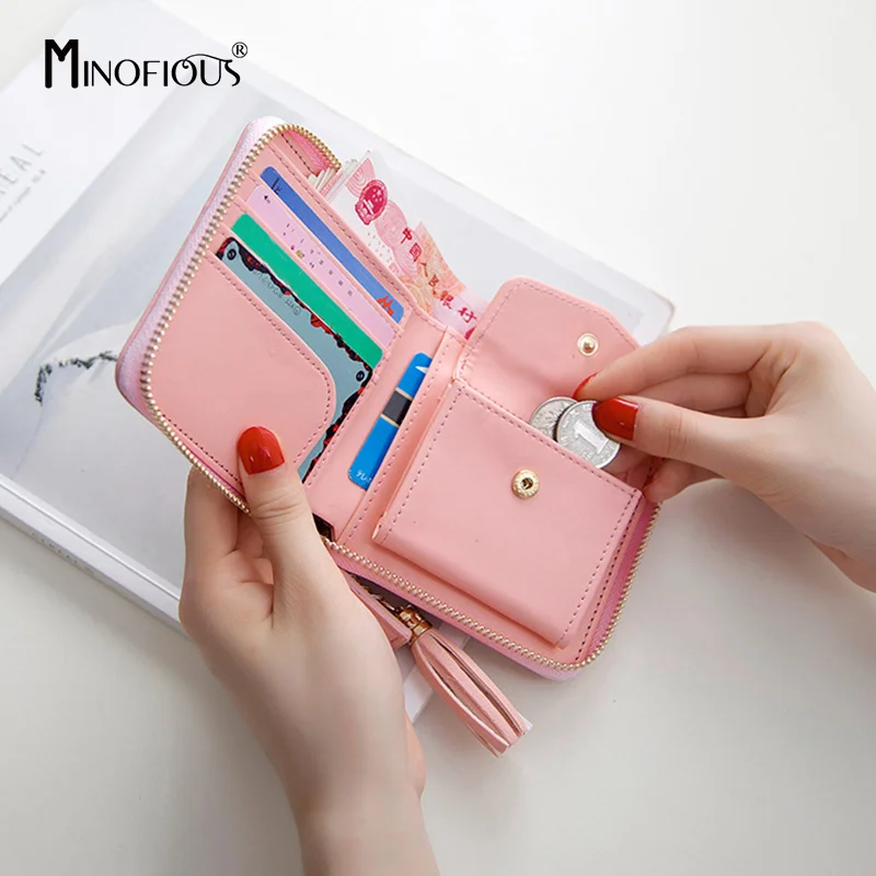 Кошелек MINOFIOUS Женский однотонный кошелек из искусственной кожи женский короткий