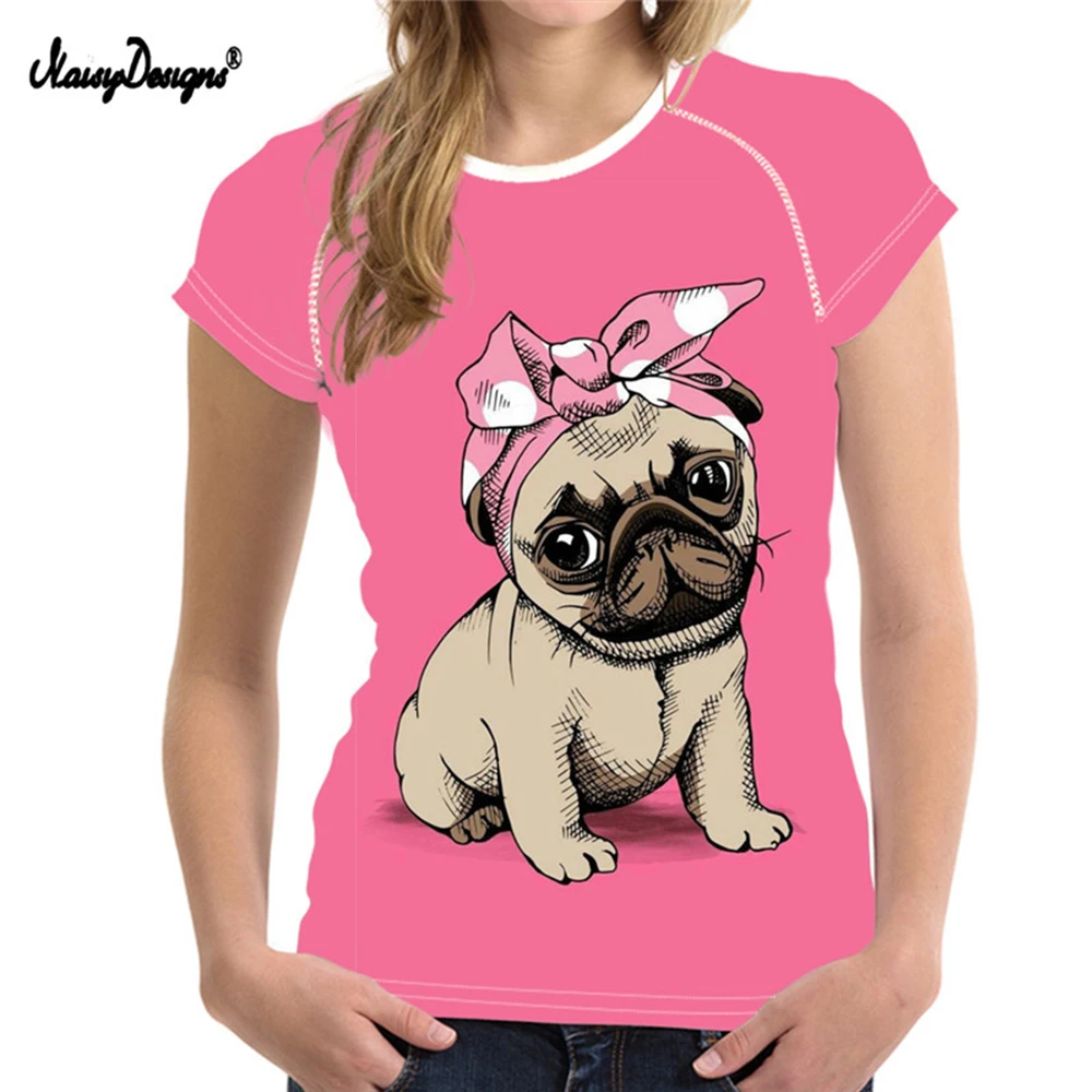 NoisyDesigns Cute Pug Dog Pink Print Women Summer T Shirt Casual Short