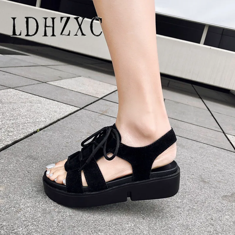

Ldhzxc Women Sandals Black PU Leather Fashion Women Shoes Wedges Heel Open Toe Women Sandals Size 34-44