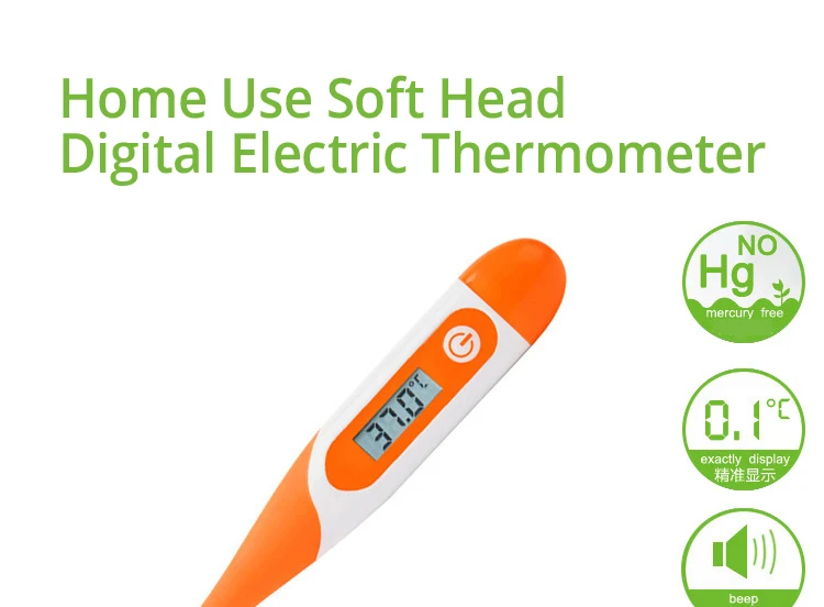FDA утвержденных бытовой Применение мягкая голова Цифровой Электрический термометр светодиодный Экран Водонепроницаемый и моющиеся