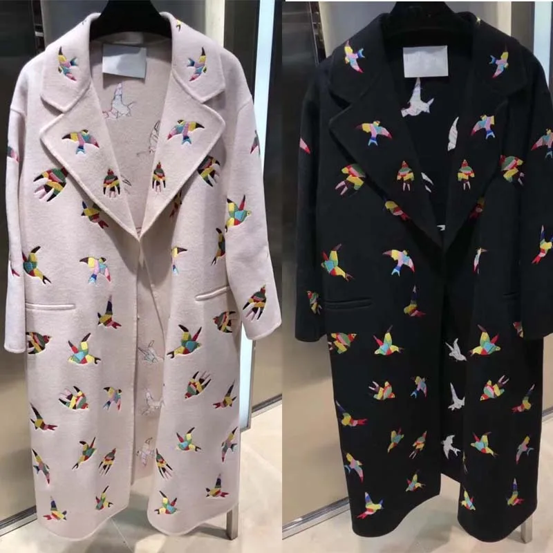 

Woman coats winter 2018 fashion long wool heavy work embroidery manteau vadim wild cute temperament open stitch manteaux femme
