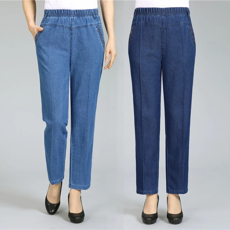 Plus Size 5XL High Waist Nine Points Jeans Female Spring Autumn Large Size Straight Mother Casual Elastic Denim Trousers W845 Plus Size 5XL High Waist Nine Points Jeans Female Spring Autumn Large Size Straight Mother Casual Elastic Denim Trousers W845