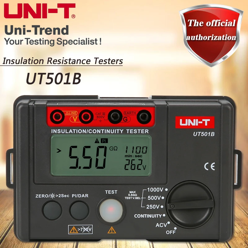 

UNI-T UT501B Insulation Resistance Tester 1000V Digital Megohmmeter High Voltage / Overload Indicator LCD Backlight