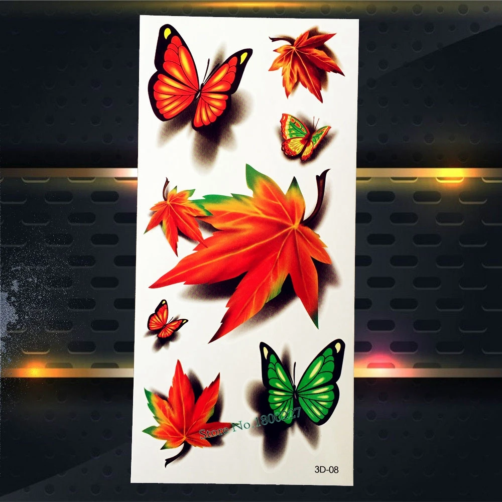 

1PC Maple Leaf Designs Fake Waterproof Temporaru Tattoo Paste Paper P3D-08 BUtterfly 3D Transfer Makeup Tattoo Sticker Women