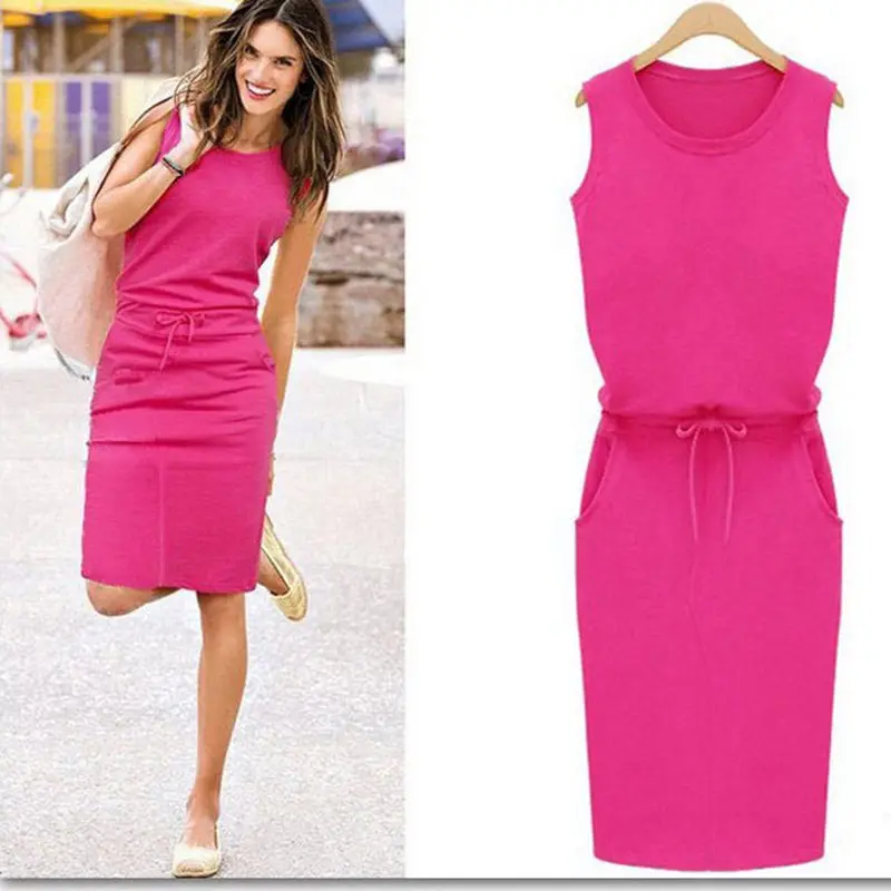 

Lossky Sundress Women Summer Dress 2018 Vestidos Solid Casual O-neck Sleeveless Women's Dresses Robe Femme