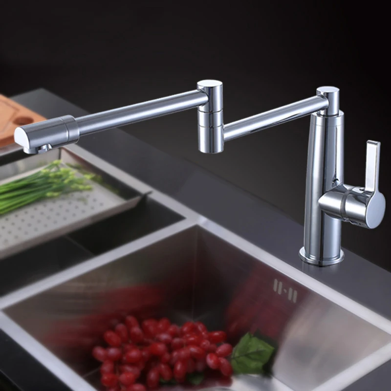 

Free shipping Deck Mount Folding 360 degree rotate hot and cold Kitchen Faucet Single Handle brass chrome Mixer Tap KF278