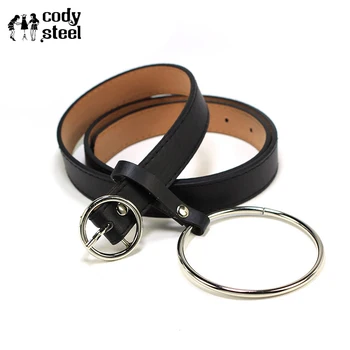 

Cody Steel Round Buckle Belts Fashion Women Casual Belt Jeans Womans Simple PU Leather Pin Buckle Black Strap Belt For Female