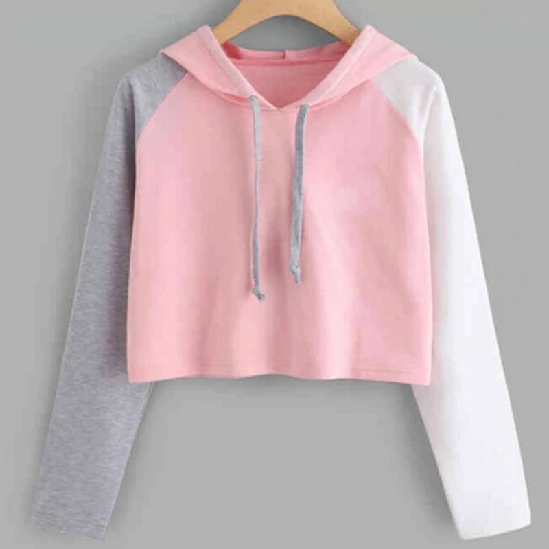 

GAOKE Sweatshirts Female Hoodie Patchwork Cropped Plus Size Sweatshirt Hoodies Women Long Sleeves Hoody Women Harajuku Clothes