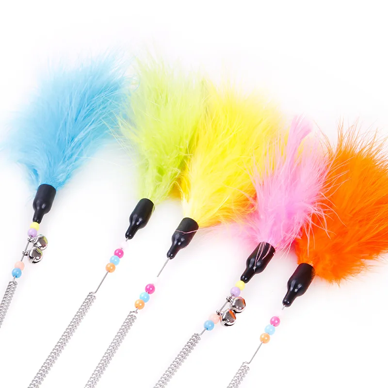 Pet Cat Bird Feather Teaser Wand Plastic Toys Cat Stick Colorful Feathers Funny Cat Rods Pet Interactive Toys Flying Training