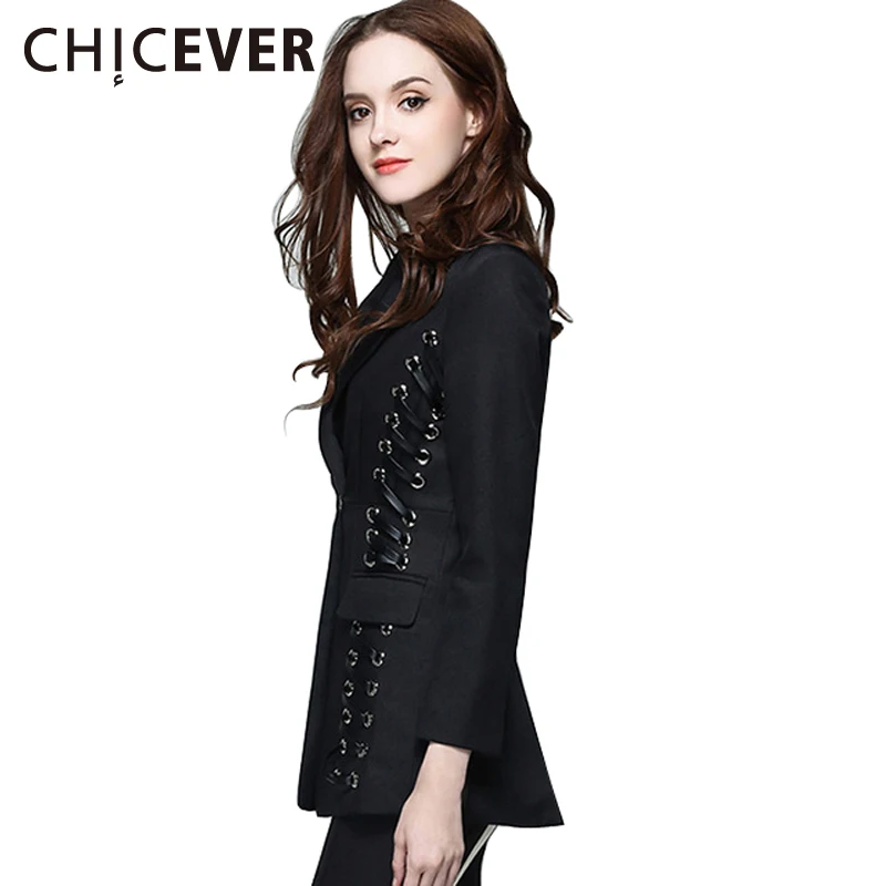 [CHICEVER] 2017 Winter Solid Slim Long Sleeve Notched Coats Casual Wild Black Women Small Suit Women Coat New Fashion blazers