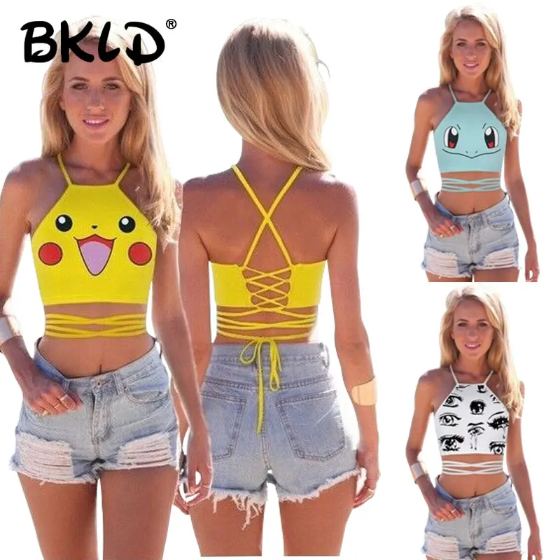 BKLD женский укороченный топ без рукавов с принтом покемонов|crop top vest|vest summertop vest |