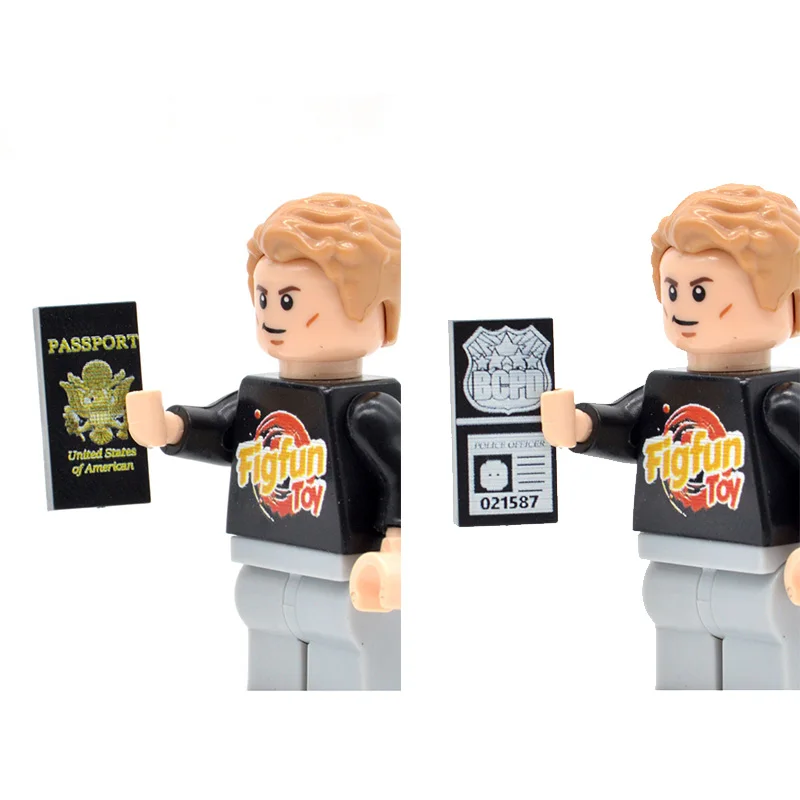 

10pcs/lot 1*2 Bricks Printed United Kingdom Passport United States Police Card MOC Blocks Building Parts Toys for Children