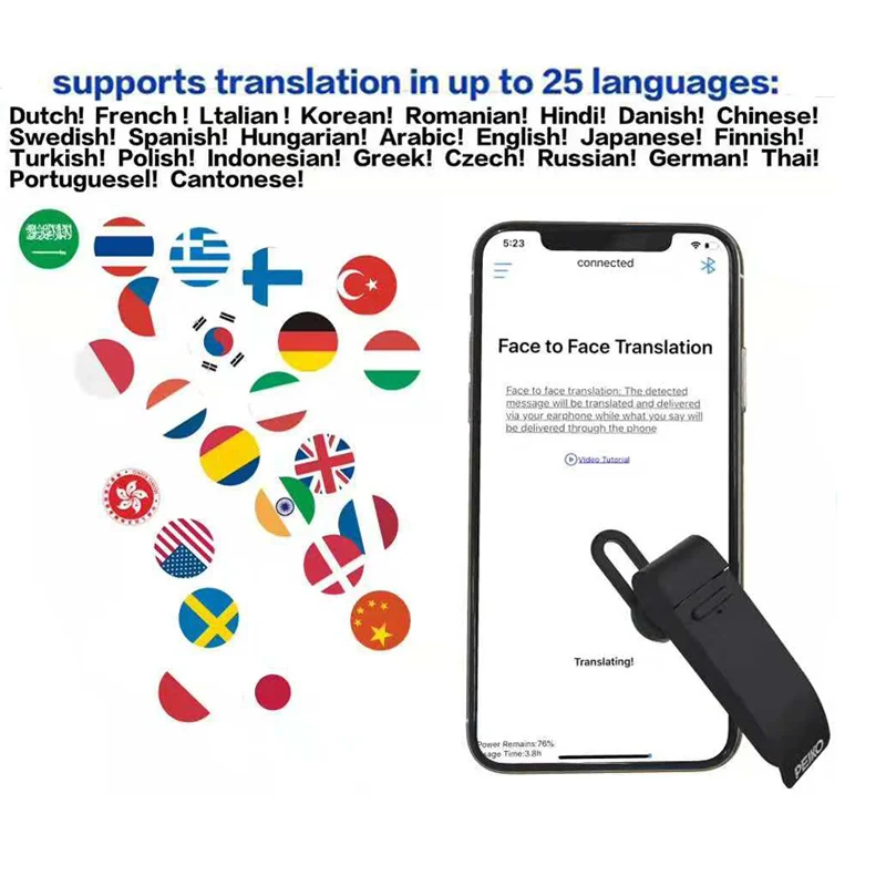 Peiko translation headphones 25 Languages Smart Voice Translator instant Translate Wireless Bluetooth Translator Earphone translator earbuds,voice translator,language translator,translator earphones,translation headset