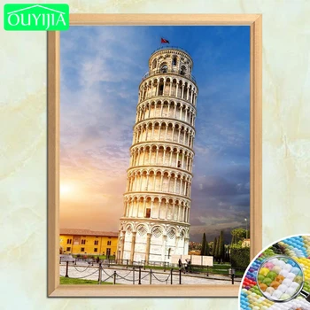 

World Famous Scenic Spots "Leaning Tower of Pisa" 5D DIY Diamond Painting Square Diamond Embroidery Rhinestones Mosaic Picture