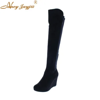 

Women Shoes Adult Boots Ladies knee-High Super High Wedges Heels Solid Round Toe Mature Zipper Mature Nancyjayjii Leisure 2019