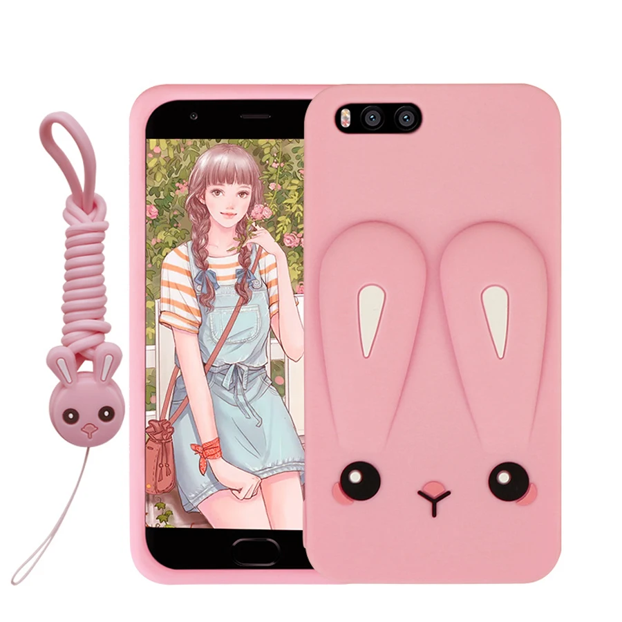 

For Xiaomi mi 6 case xiaomi mi 6x case back cover 3d cartoon rabbit with strap soft silicone shockproof coque Ritozcase