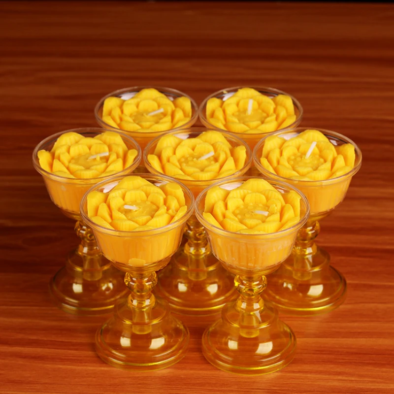 

Pure Plant Lotus Shaped Butter Lamp Candle 7 Pieces In One Box With About 10 Hours Burning Daily Use Or For Buddha-Worship