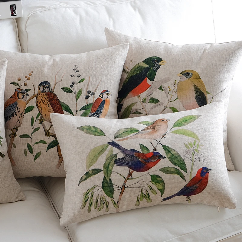 

Wholesales Linen Pillow Cover Cushion Cover Vintage Branch Birds Owls Home Decorative Pillow Case 45x45cm