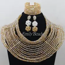 Элегантные, цвета шампанского золотого цвета в африканском стиле нигерийские бусы Ювелирные наборы подарок на день рождения свадьба/комплект с ожерельем для вечеринки, AIJ274